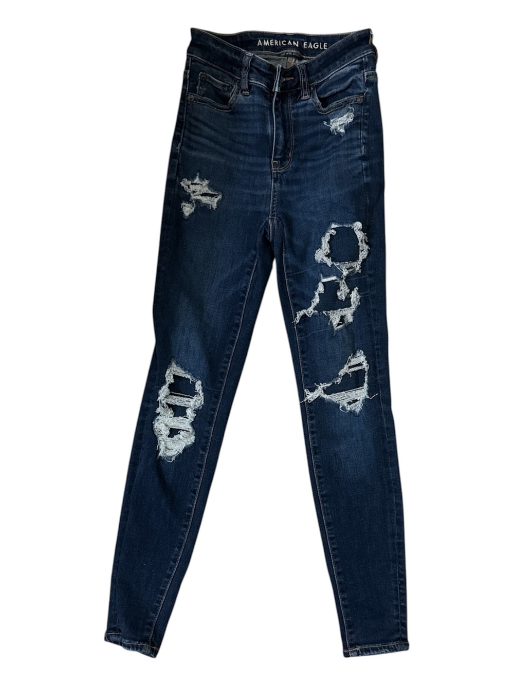 American Eagle Outfitters Dark Indigo Distressed High-Rise Skinny Jeans